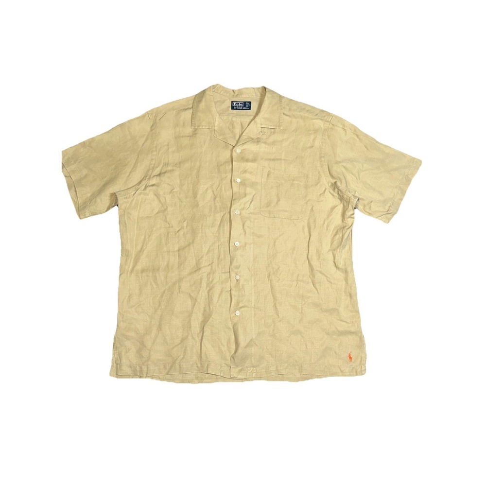 Vintage Polo Ralph Lauren Shirt Mens XL‎ Silk Blend Loop Collar Caldwell Khaki